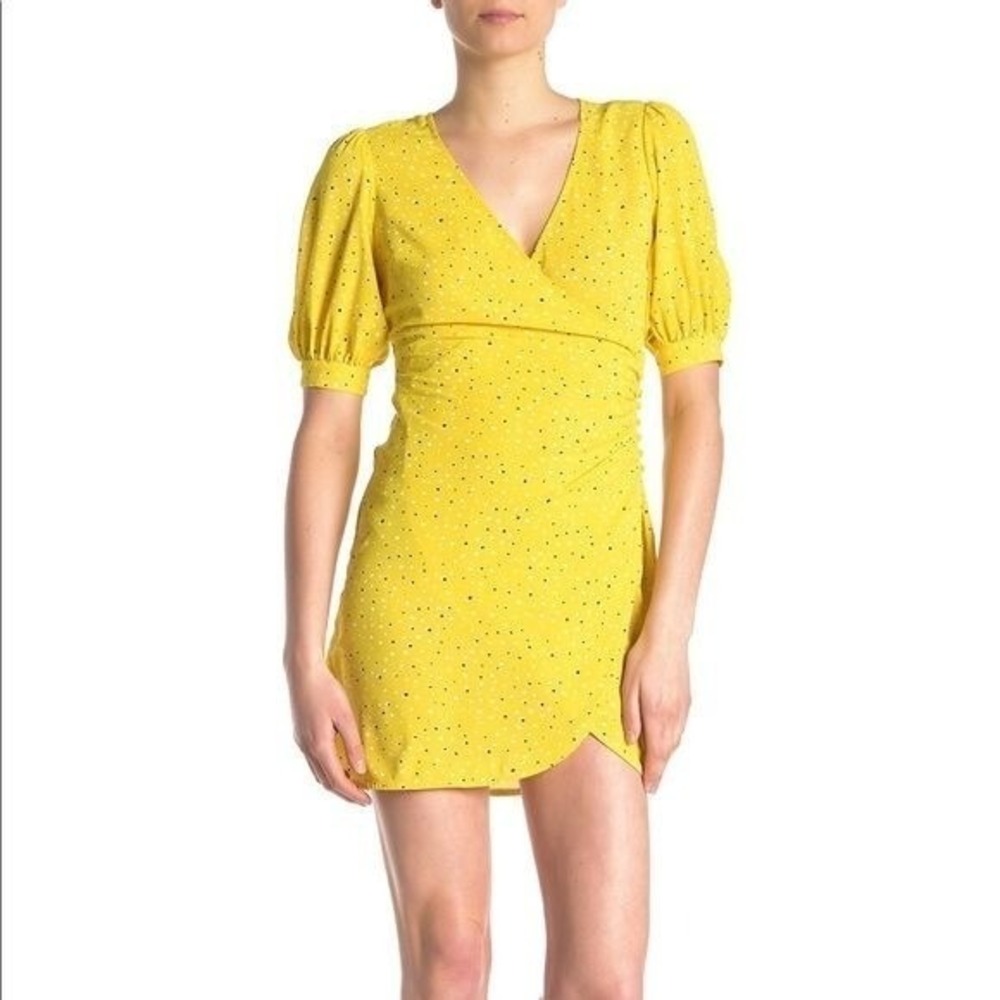 NWT Lush Ditsy Print Button Wrap Yellow Women's Dress Size Medium